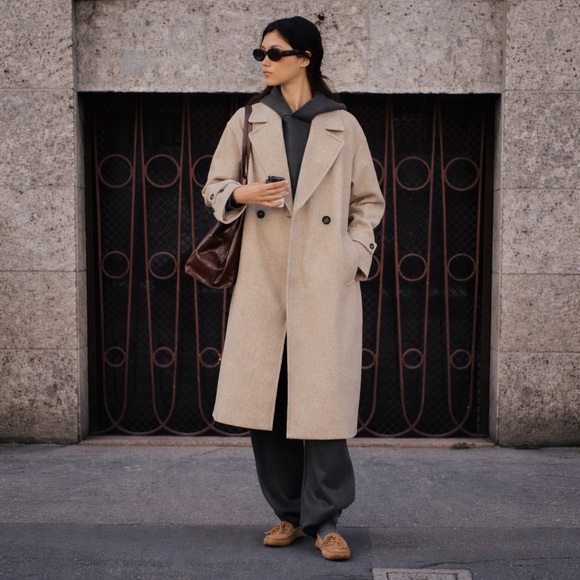 Zara Jackets & Blazers - Zara Oversized Wool Blend Beige Double Breasted Long Coat Minimalist Chic